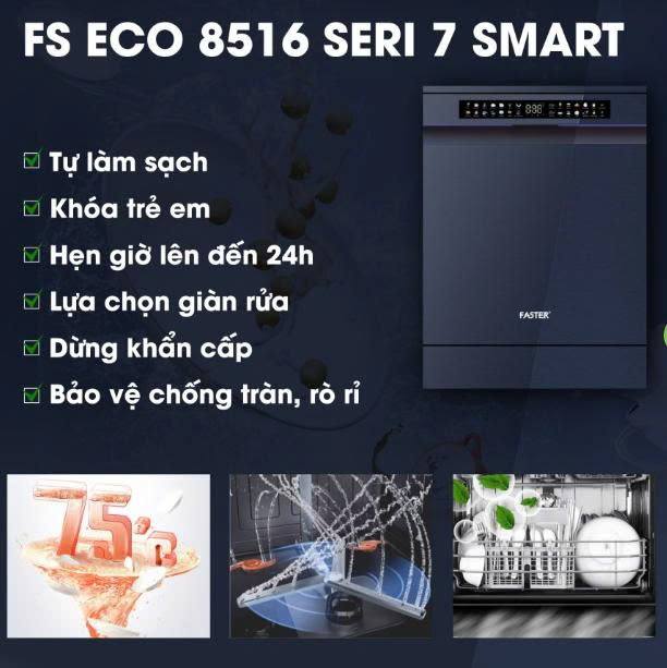 Máy rửa bát nhập khẩu Malaysia ECO 8516 SERI 7 SMART