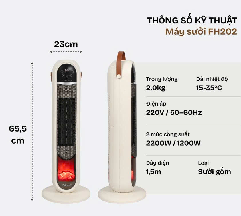 Quạt sưởi gốm điều khiển bằng giọng nói Fujihome FH202
