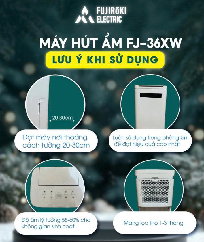 MÁY HÚT ẨM VÀ LỌC KHÔNG KHÍ FUJIROKI FJ-36XW