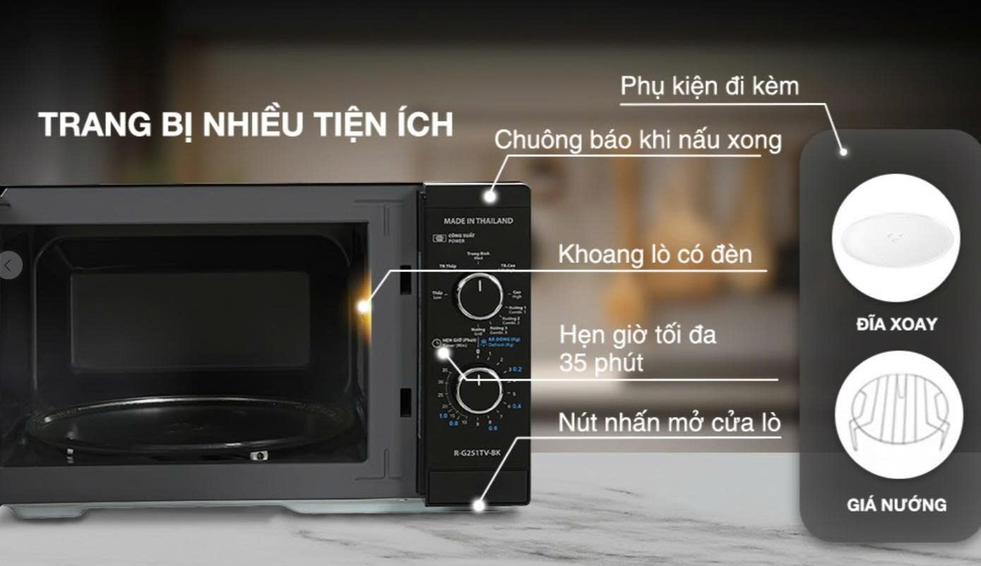 Lò vi sóng có nướng Sharp R-G251TV-BK 25 lít