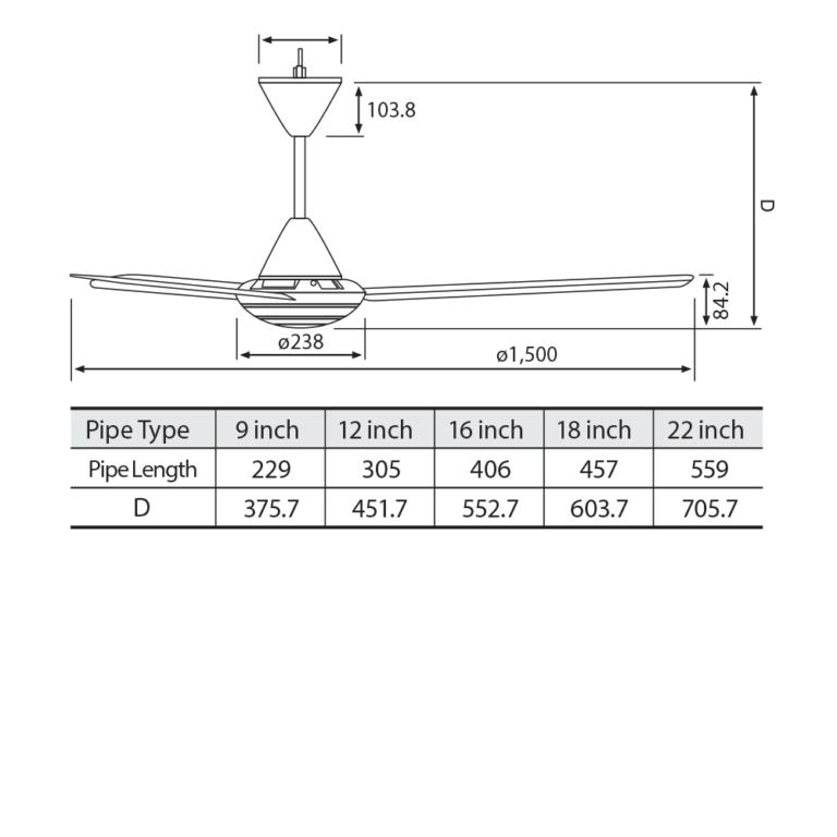 Quạt trần Panasonic 3 cánh F-60MZ2-K  màu đen