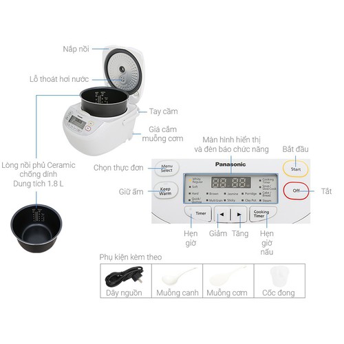 Nồi cơm điện tử Panasonic 1.8 lít SR-CL188WRA.hàng chính hãng
