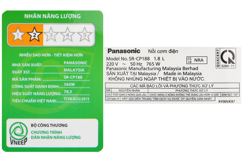 Nồi cơm điện tử Panasonic 1.8 lít SR-CP188NRA. hàng chính hãng