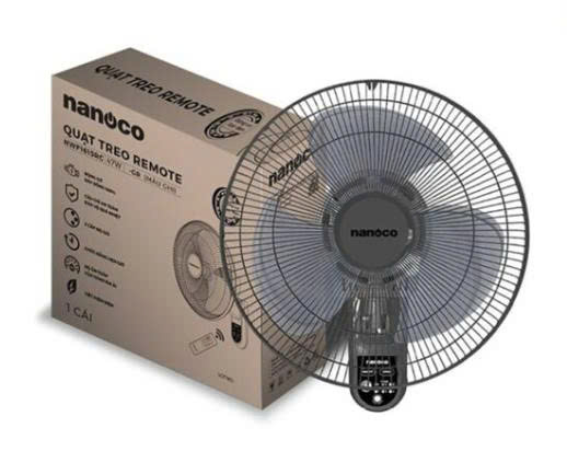 Quạt treo tường Nanoco NWF1615RC-GR 47W, Xám, Có Remote