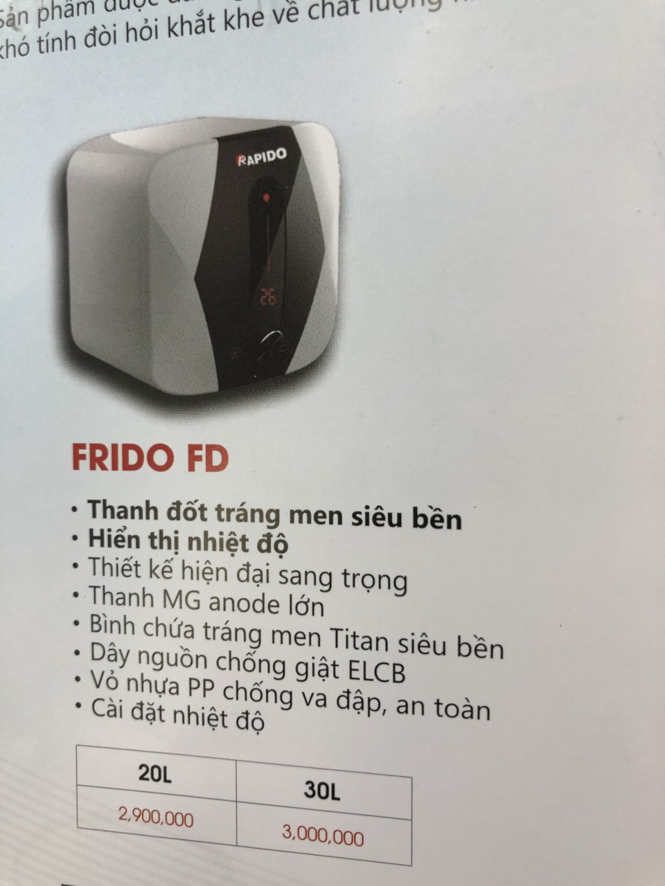 Bình nóng lạnh chống giật Ferroli Rapido 20SD 20 lít GIAO MẪU NGẪU NHIÊN