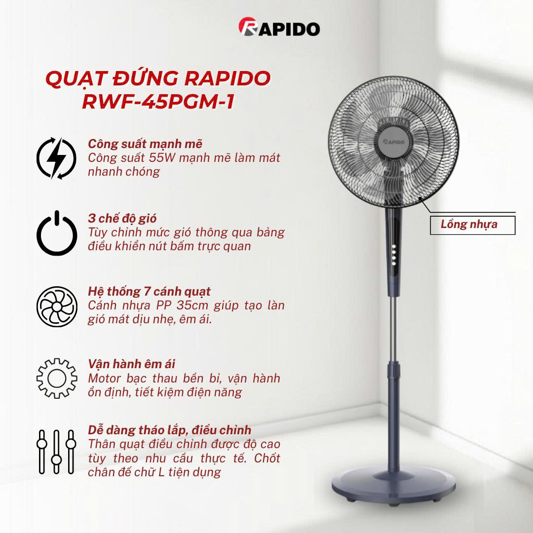 Quạt đứng Rapido RWF-45PGM-1
