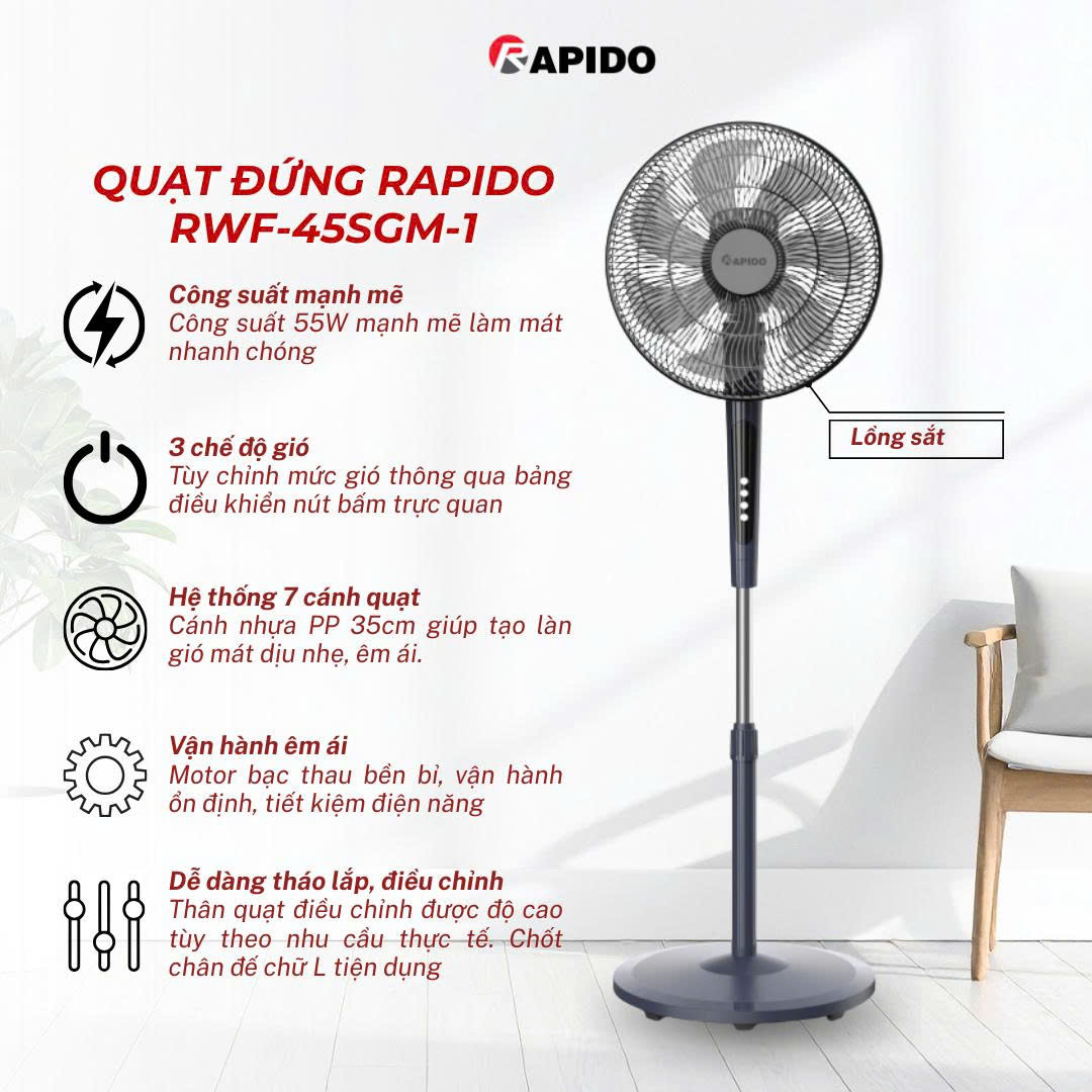 Quạt đứng Rapido RWF-45SGM-1