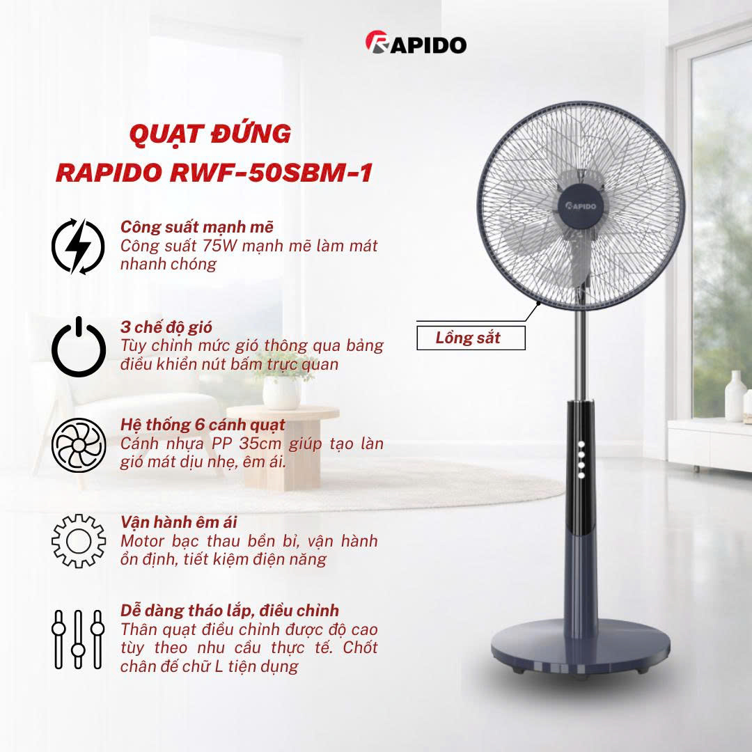 Quạt Đứng Rapido RWF-50SBM-1
