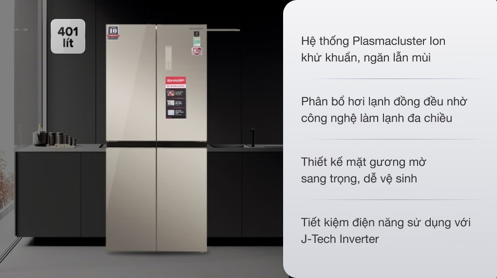 Tủ lạnh Sharp Inverter 401 lít Multi Door SJ-FXP480VG-CH