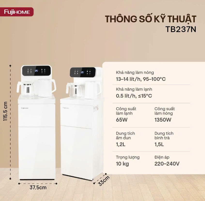 Cây nước nóng lạnh kết hợp bàn pha trà, cafe Fujihome TB237N