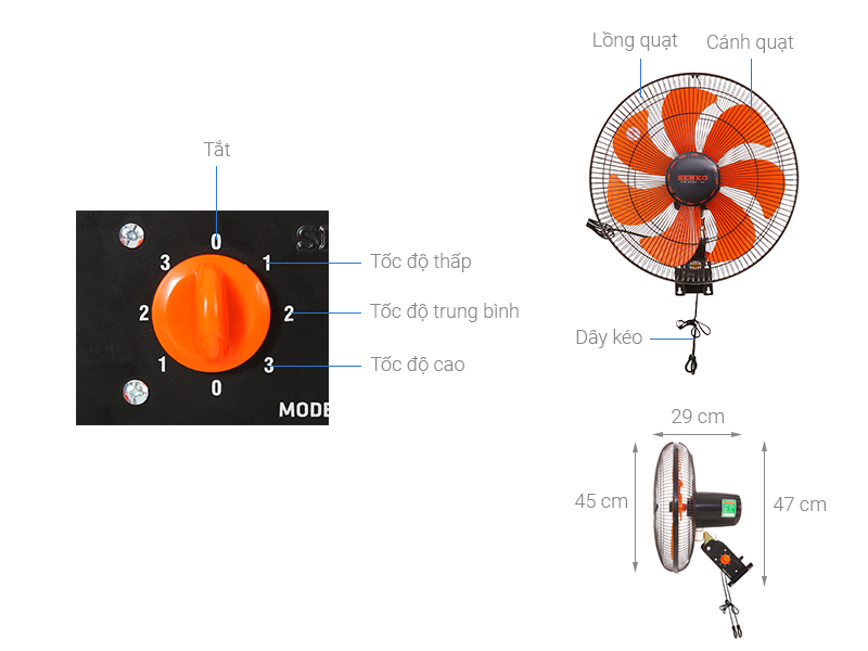 Quạt treo tường Senko 7 cánh TC1622 65W