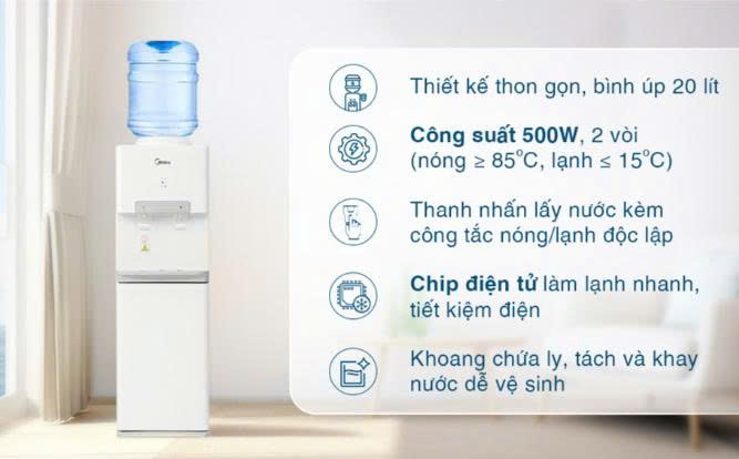 Cây nước nóng lạnh Midea YD1732S-W 500W