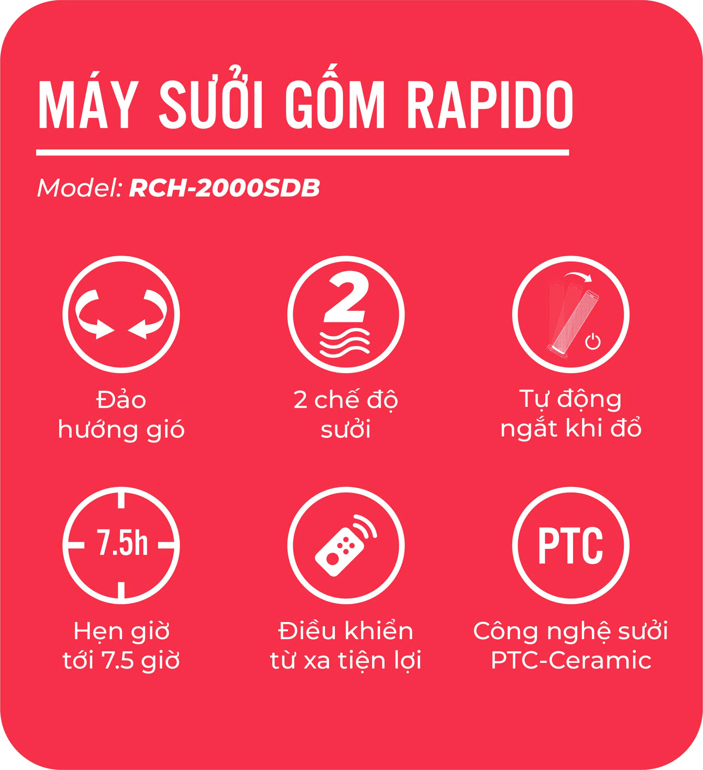 Máy sưởi gốm RCH-2000SDB
