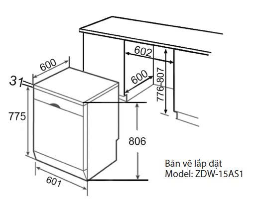 Máy rửa bát độc lập Zegu ZDW-15AS1 (15 bộ)