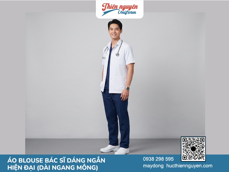 Áo blouse bác sĩ kiểu dáng ngắn hiện đại