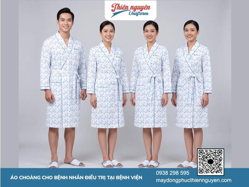Đồng phục bệnh nhân kiểu dáng áo choàng dài vạt chéo
