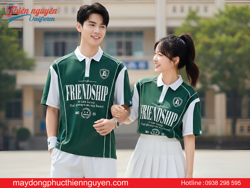 Áo đồng phục lớp A1 friendship màu xanh cổ bẻ
