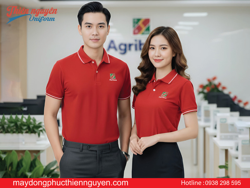 mẫu áo thun đồng phục màu đỏ ngân hàng Agribank