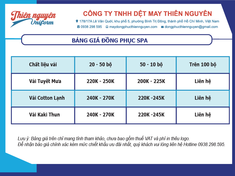 Bảng giá đồng phục spa