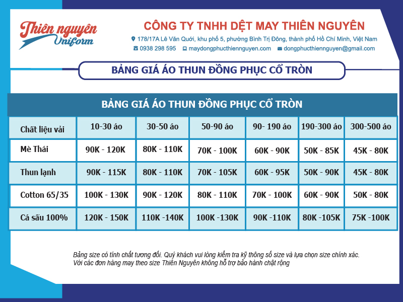 Bảng báo giá áo thun chạy bộ Sasco