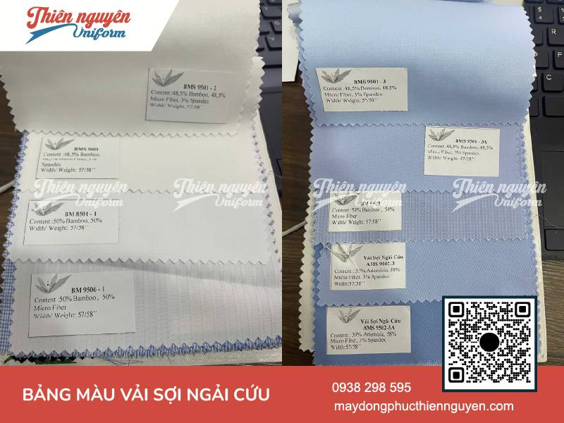 Mẫu bảng màu vải sợi tinh chất ngải cứu