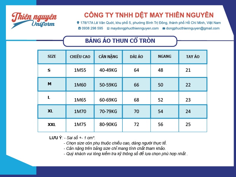 Bảng thông số kích thước áo thun chạy bộ Sasco