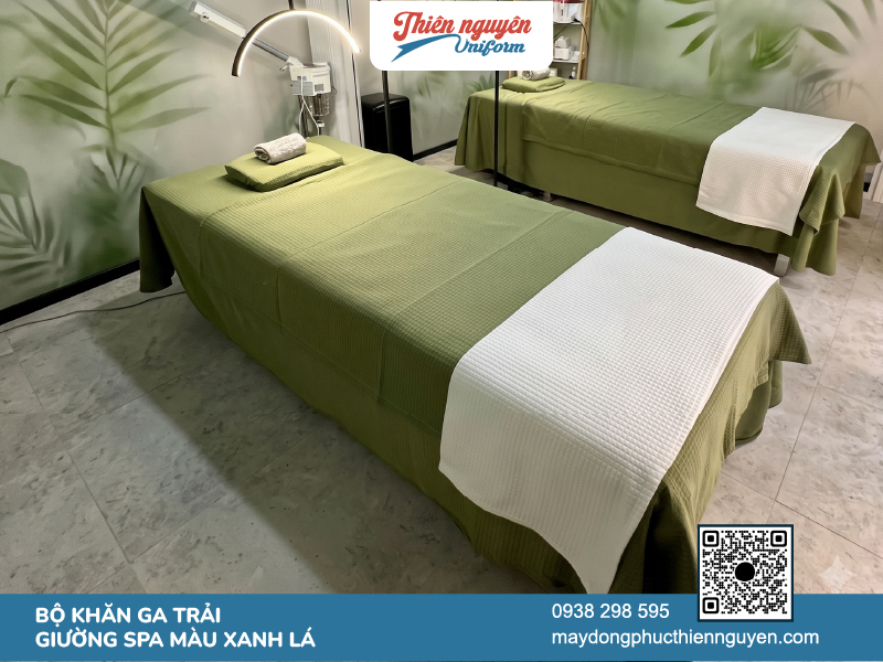 Mẫu khăn ga trải giường spa theo tông màu thiên nhiên