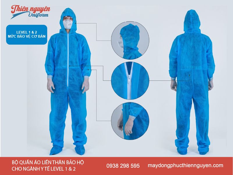 Bộ đồ áo quần bảo hộ y tế thân liền level 1 & 2 mức độ an toàn cơ bản