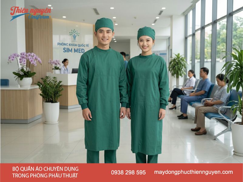 Mẫu quần áo y tế cho bác sĩ phẫu thuật màu xanh cổ vịt