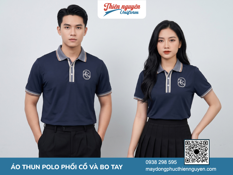 Mẫu đồng phục áo thun polo phối với cổ và bo tay