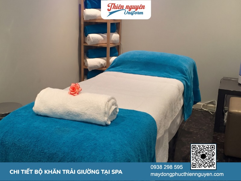 Bộ khăn trải, khăn đắp spa cotton 100% màu xanh dương