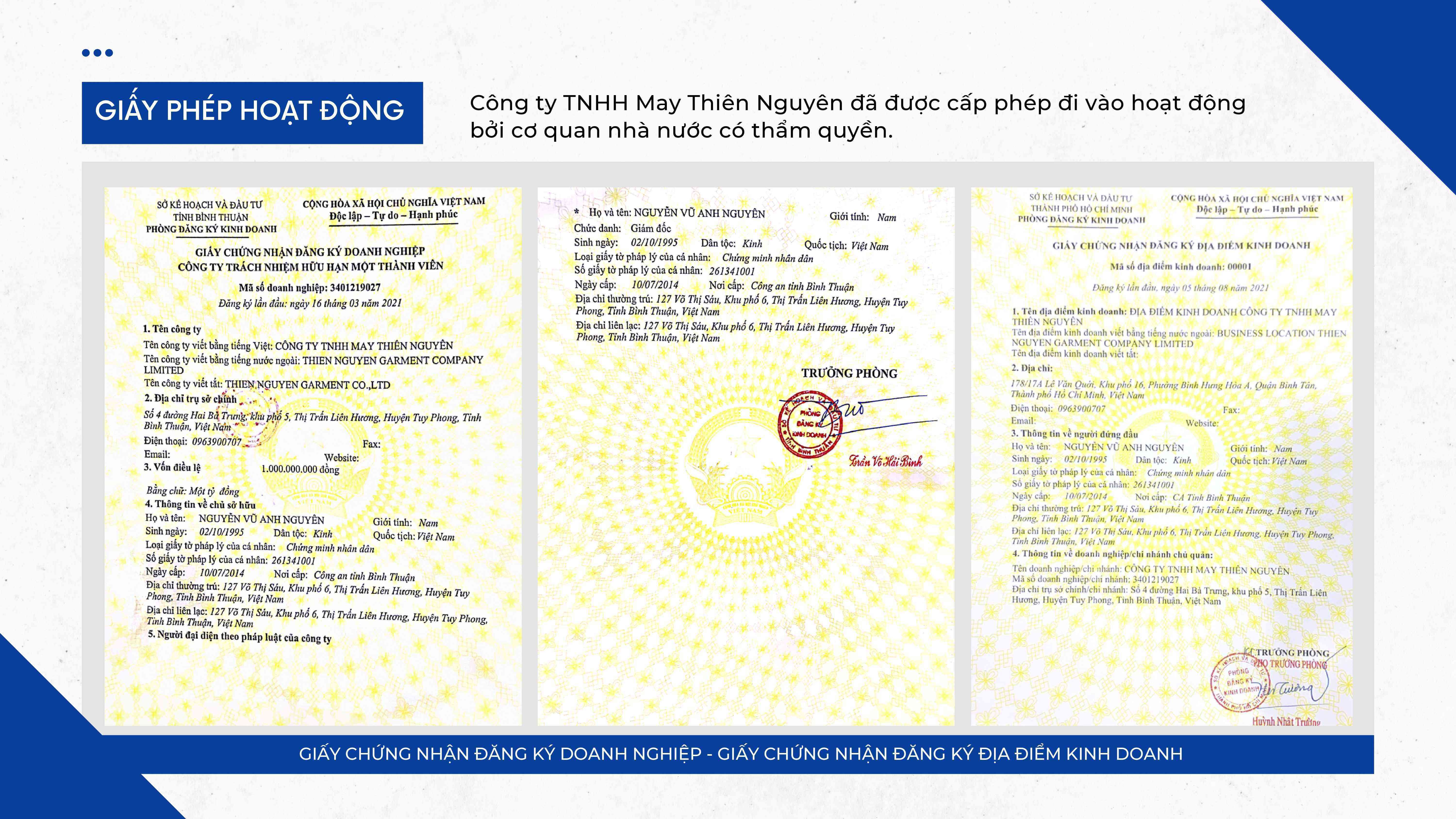 CÔNG TY TNHH MAY THIÊN NGUYÊN 178/17A Lê Văn Quới, P. Bình Hưng Hòa A, Quận Bình Tân, Việt Nam