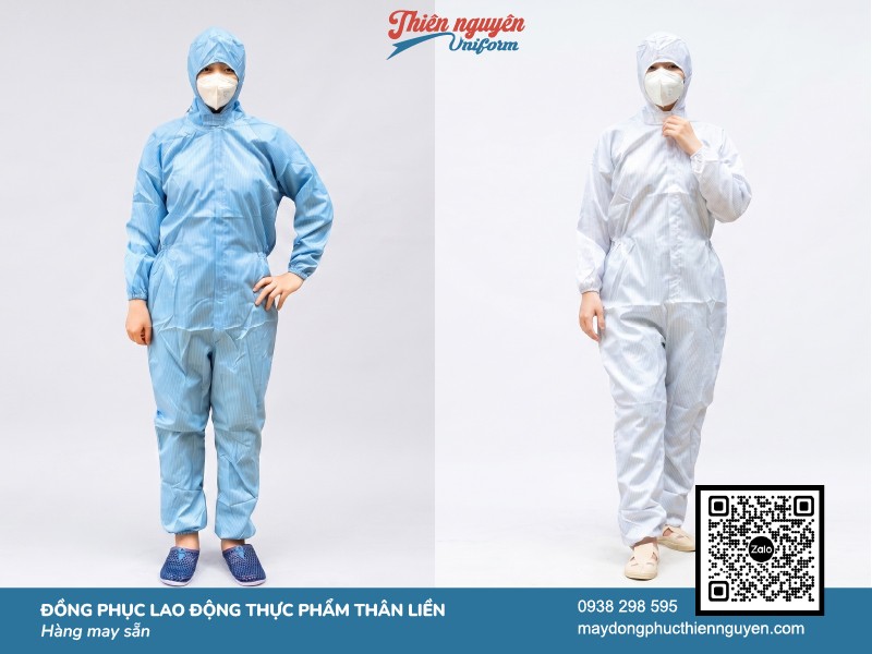 Mẫu đồng phục bảo hộ ngành thực phẩm chất liệu chống tĩnh điện với 2 phiên bản màu xanh nhạt và trắng