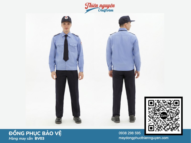 Mẫu đồng phục bảo vệ màu xanh dương, thiết kế form dáng chuẩn