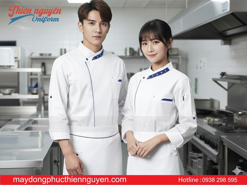 mẫu đồng phục bếp màu trắng nam nữ - Thiên Nguyên uniform