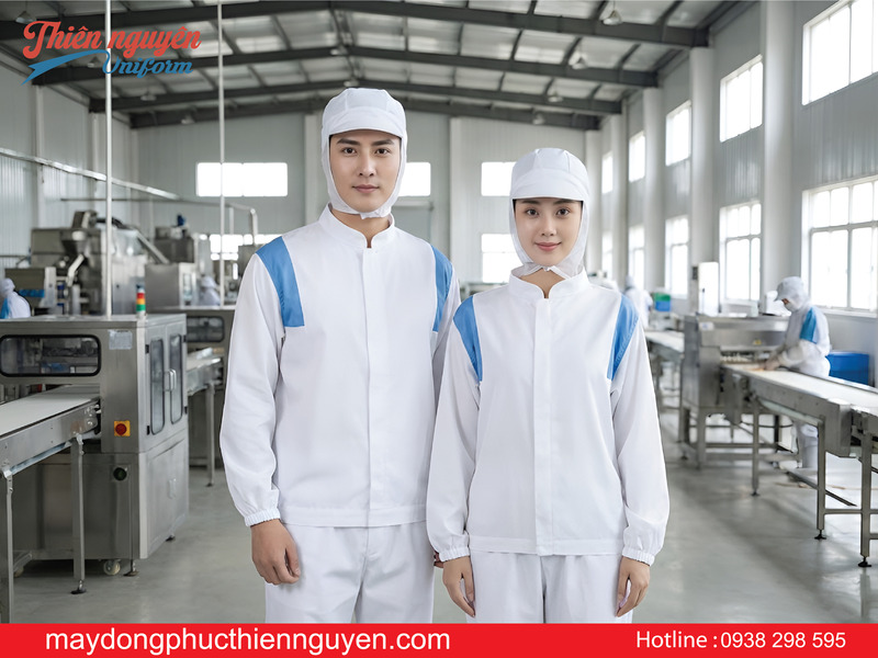 Mẫu đồng phục công nhân thực phẩm màu trắng ngành thủy sản - Thiên Nguyên Uniform