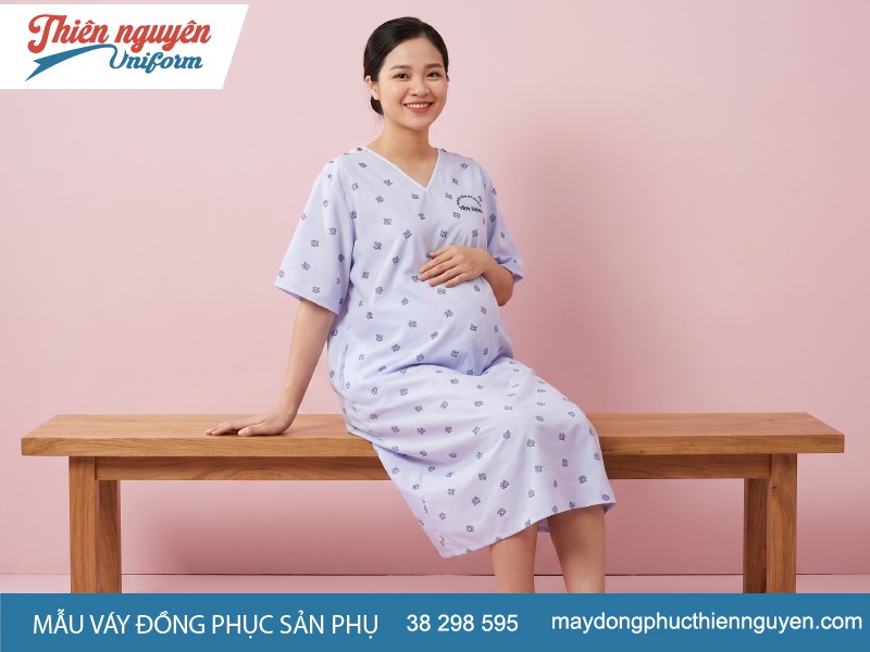 Mẫu váy đồng phục sản phụ kiểu dáng đầm suông