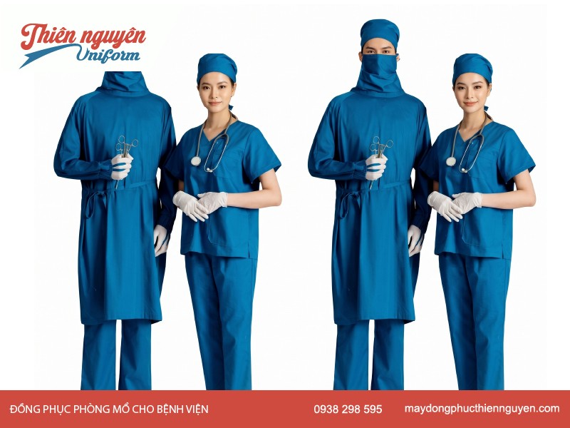 Bộ đồng phục bác sĩ phẫu thuật kèm theo các thiết bị cần thiết dùng trong phòng mổ