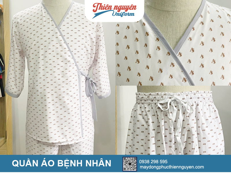 Mẫu đồng phục quần áo bệnh nhân họa tiết được in sắc nét, chất liệu vải mềm thoáng mát