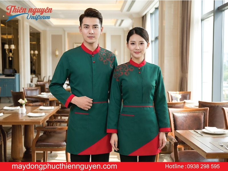 Mẫu đồng phục nhân viên nhà hàng Thái màu xanh lá đẹp