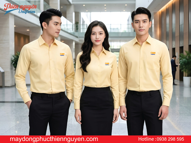 mẫu áo sơ mi đồng phục công ty CMU Logistics màu vàng