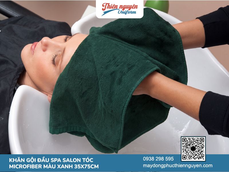 Khăn gội đầu spa màu xanh rêu