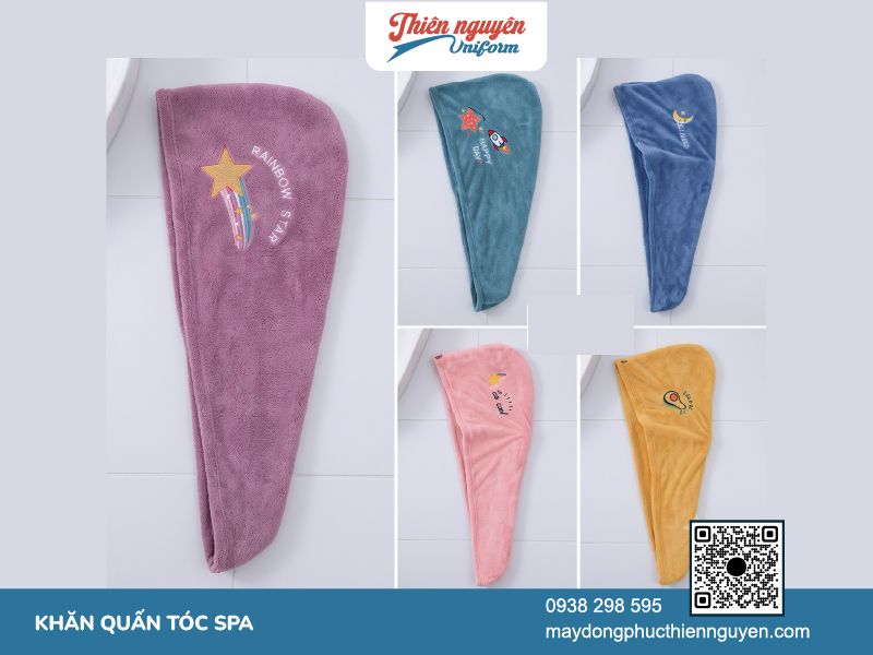 Thêu logo thương hiệu lên khăn quấn tóc spa