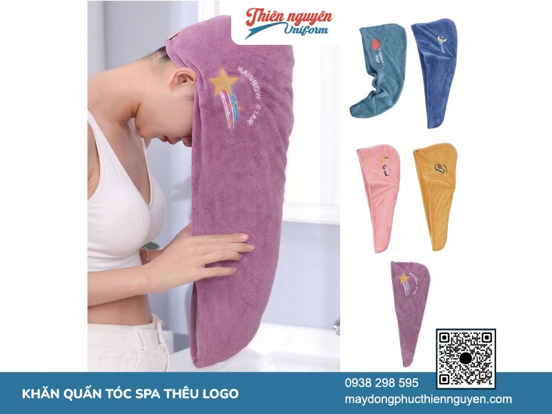 Khăn quấn tóc spa thêu họa tiết ngộ nghĩnh