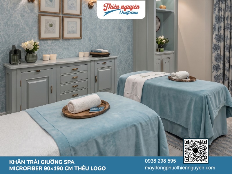 Bộ khăn ga trải giường màu xanh pastel sang trọng