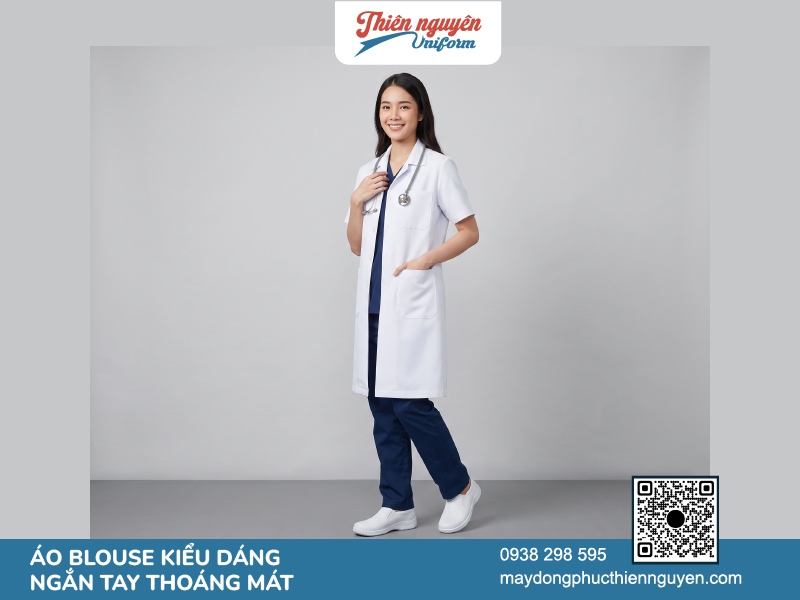 Thiết kế áo blouse bác sĩ tay ngắn giúp thao tác dễ dàng linh hoạt