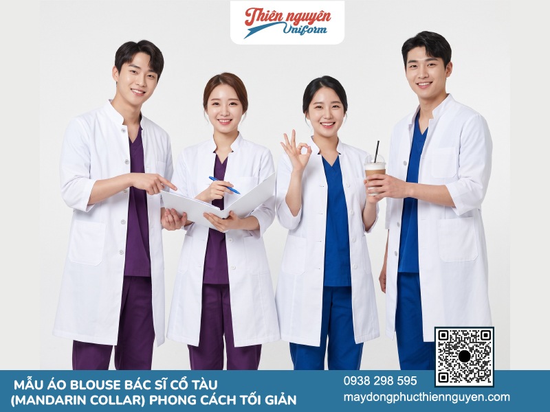 Mẫu thiết kế áo blouse bác sĩ cổ tàu phong cách tối giản