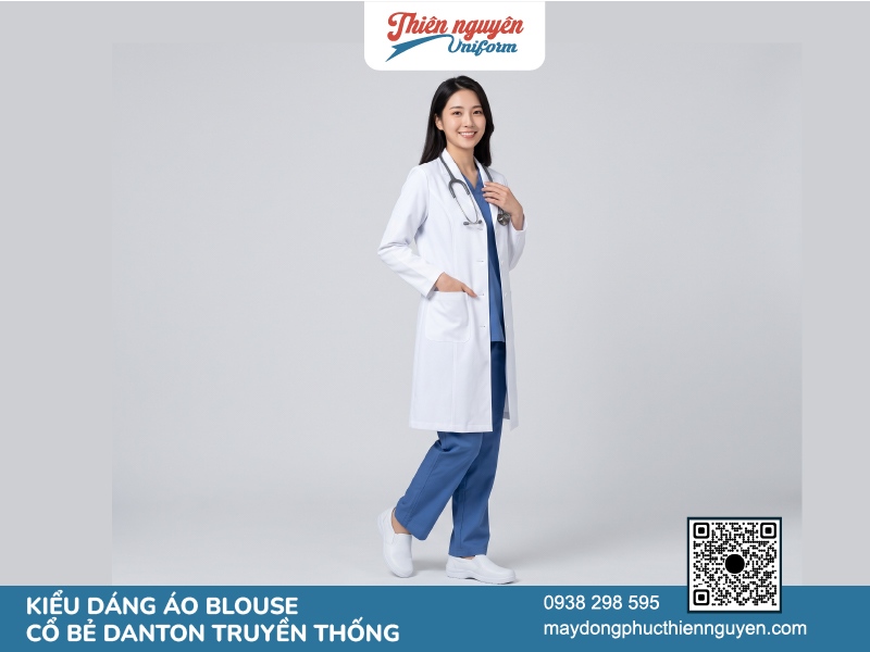 Đồng phục áo blouse dáng suông cổ bẻ truyền thống