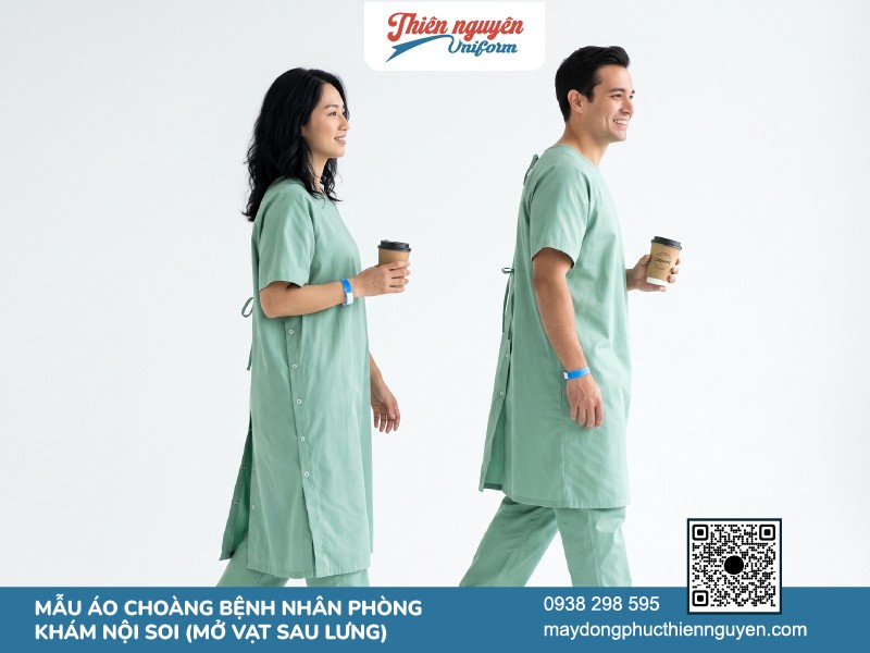 Mẫu váy / áo choàng cho bệnh nhân phòng khám nội soi co mở vạt sau lưng