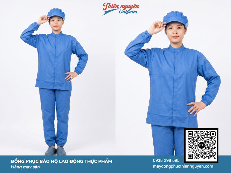 Mẫu đồng phục bảo hộ ngành thực phẩm cho công nhân với thiết kế áo và quần bo chun
